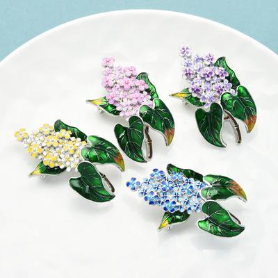 Wuli&baby Grünes Blatt Lila Fliederblume Brosche Anstecknadeln Modeschmuck Abzeichen