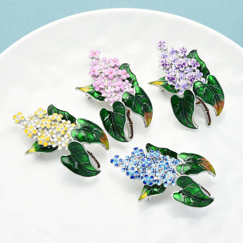 

Wuli&baby Green Leaf Purple Lilac Flower Brooch Pins Fashion Jewelry Badge