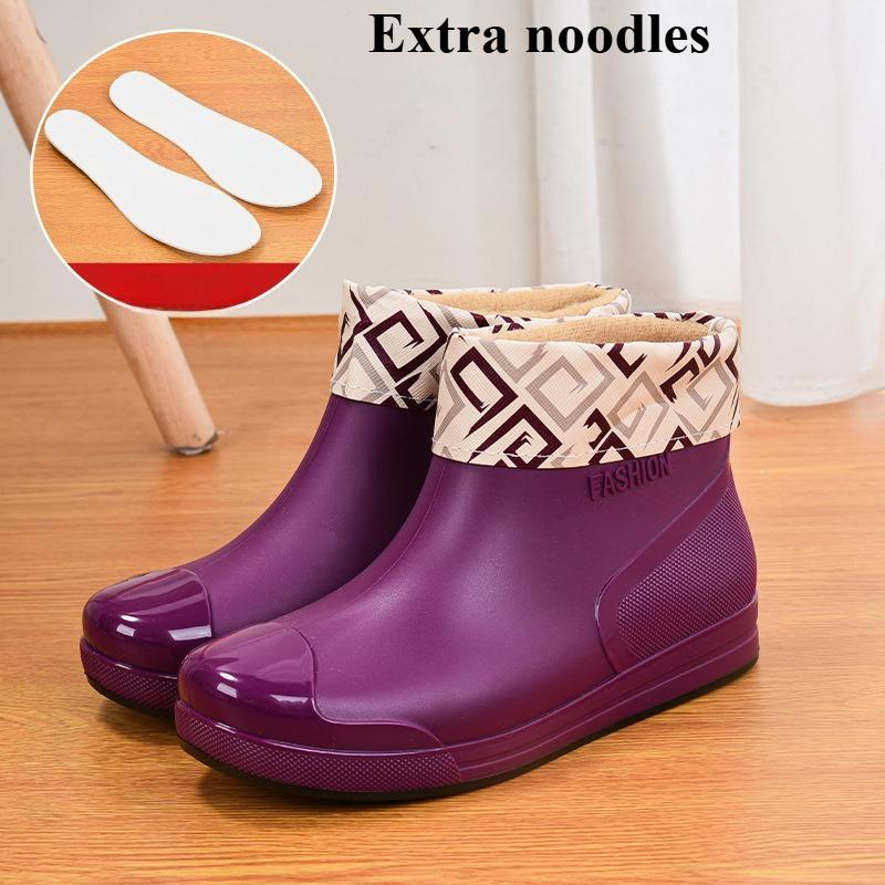 Women's Waterproof Rain Boots - Low-Cut Plastic Boots with Slip-Resistant Soles, Insulated and Fleece-Lined