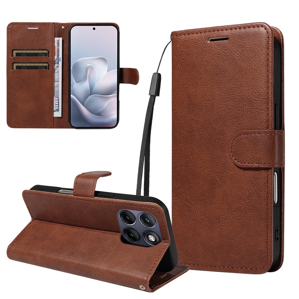 Wallet Case for Edge 70 Fusion+ 5G - Leather/PU, Brown, With Lanyard