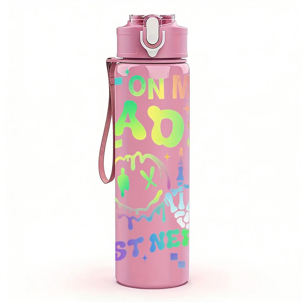 1PC On My Dads Last Nerve Funny Quote 750ml Color Plastic Sports Water Bottle Leakproof Flip Straw Lid Suitable for Sports Office Home Use