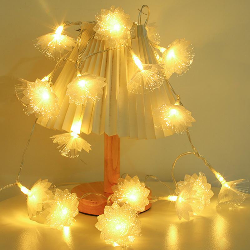 

Рождественская гирлянда из цветов, оптоволоконная гирлянда, работающая от батареек, украшение, искусственные цветы, новогодний декор 1.5M 10LED-warm