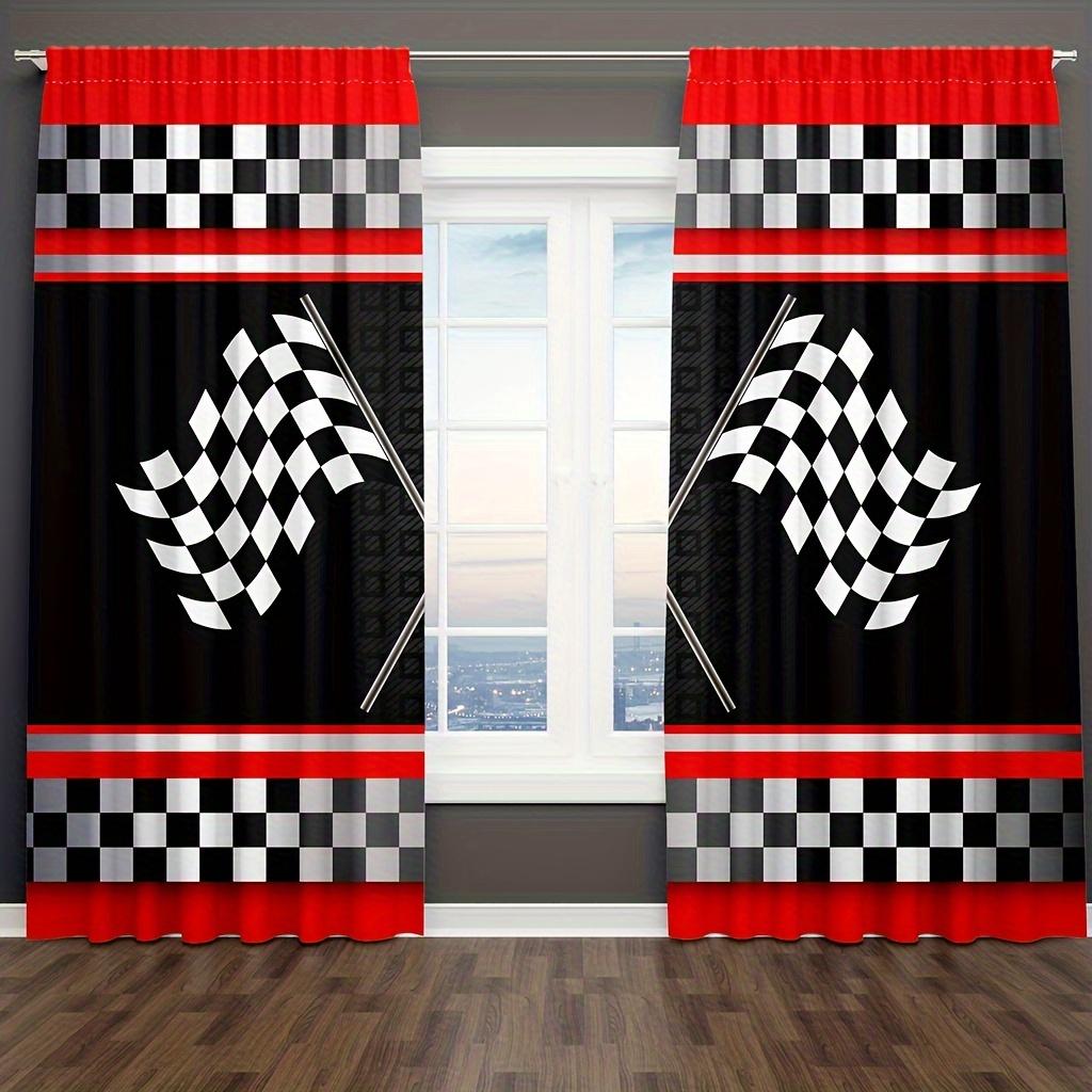 2 ks Závodní vlajkové závěsy Černobílé kostkované Zkřížené Závodní kostkovaná vlajka Kapsa na tyč Okenní dekorace pro výzdobu pokoje.