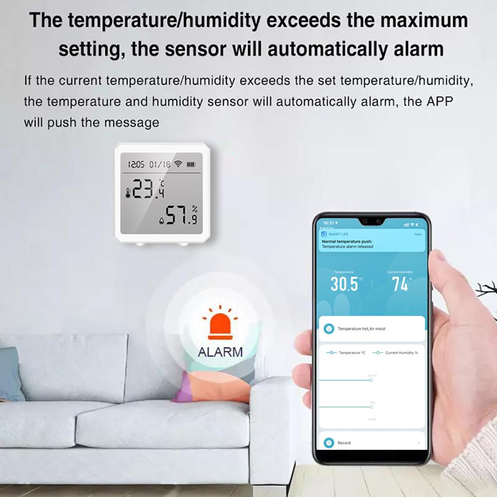 WiFi Temperature Humidity Detector LCD Display Sensors High Low Temperature Humidity Alarm Function Intelligent Home Indoor Detector Real-time