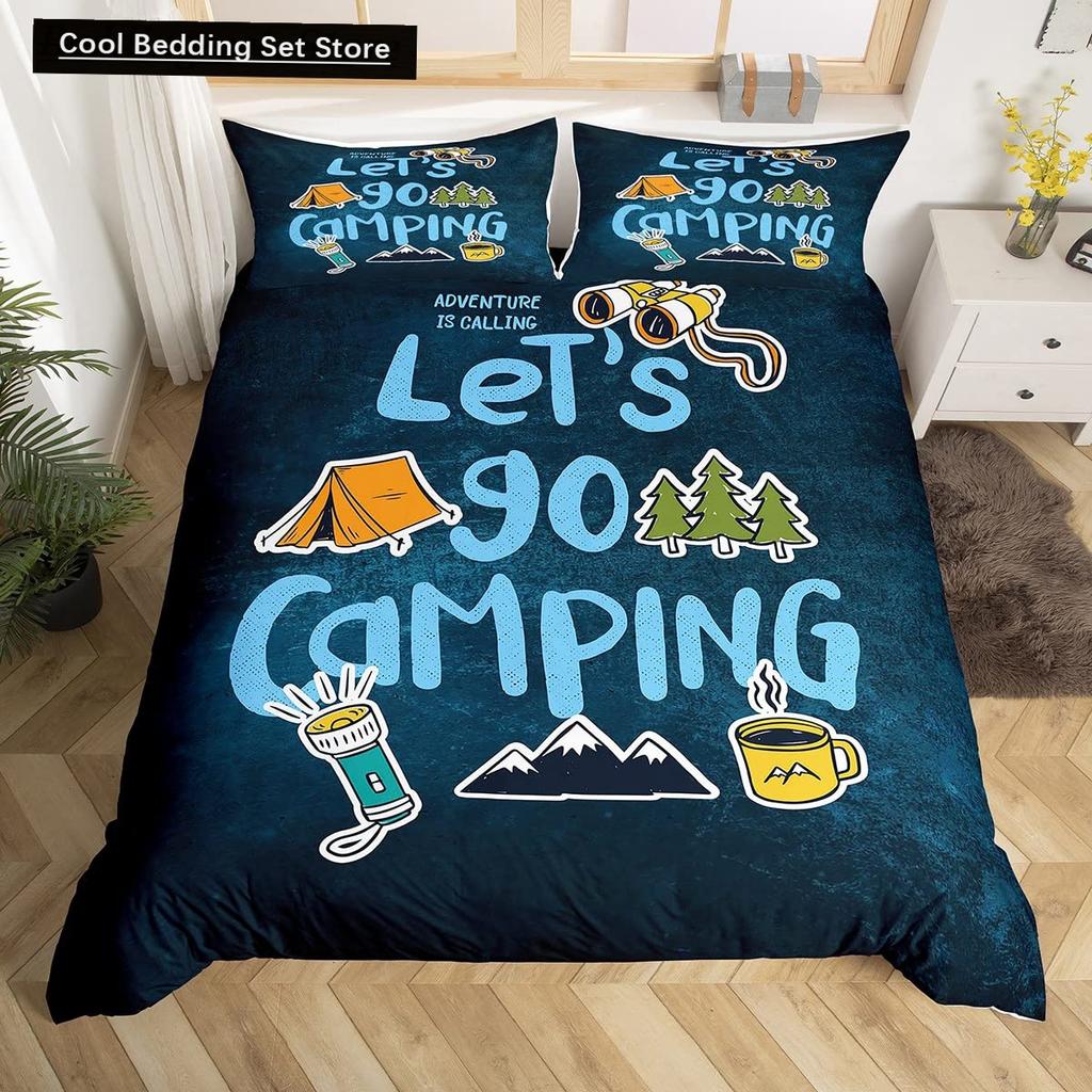Camping Äventyr Kung Drottning Påslakan Utrustning Yxa Stock Sängkläder Set Lägereld Spade Täcköverdrag Polyester Täckeöverdrag