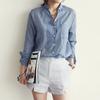 Women Autumn Korean Solid Cotton and Linen Blouse Vintage Solid Thin Loose Shirt Casual Long Sleeve Korean