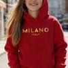 Kinder Milano Hoodie Italien Buchstaben Grafikdruck Pullover Sweatshirt Jungen Mädchen Italienischer Stil Lässig Streetwear Kapuzenoberteil Herbst