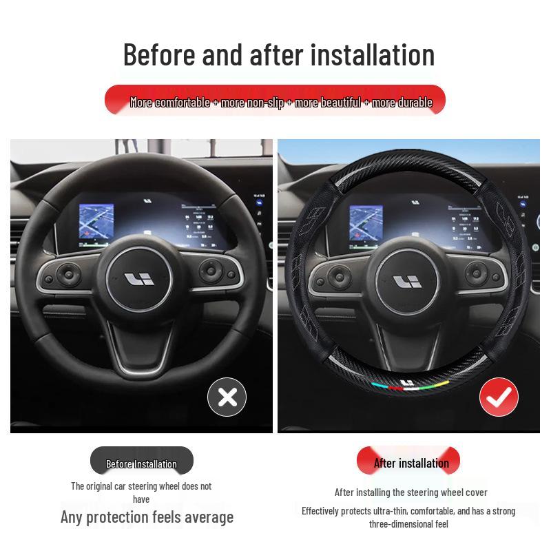 Premium Genuine Leather Steering Wheel Cover with Carbon Fiber Design for NOE L6/L7/L8/L9
