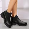 Large Size Round Head Square Heel Elastic Black Fashion Boots Autumn and Winter New Short Women's Boots Emu