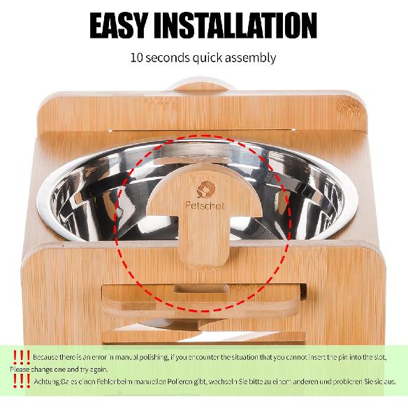 Elevated Dog Bowl, 6 Heights Adjustable Raised Dog Bowl 2.4″-6.7″, with Food Grade 304 Stainless Steel 15 OZ, Bamboo Dog Bowl Stand for Small &