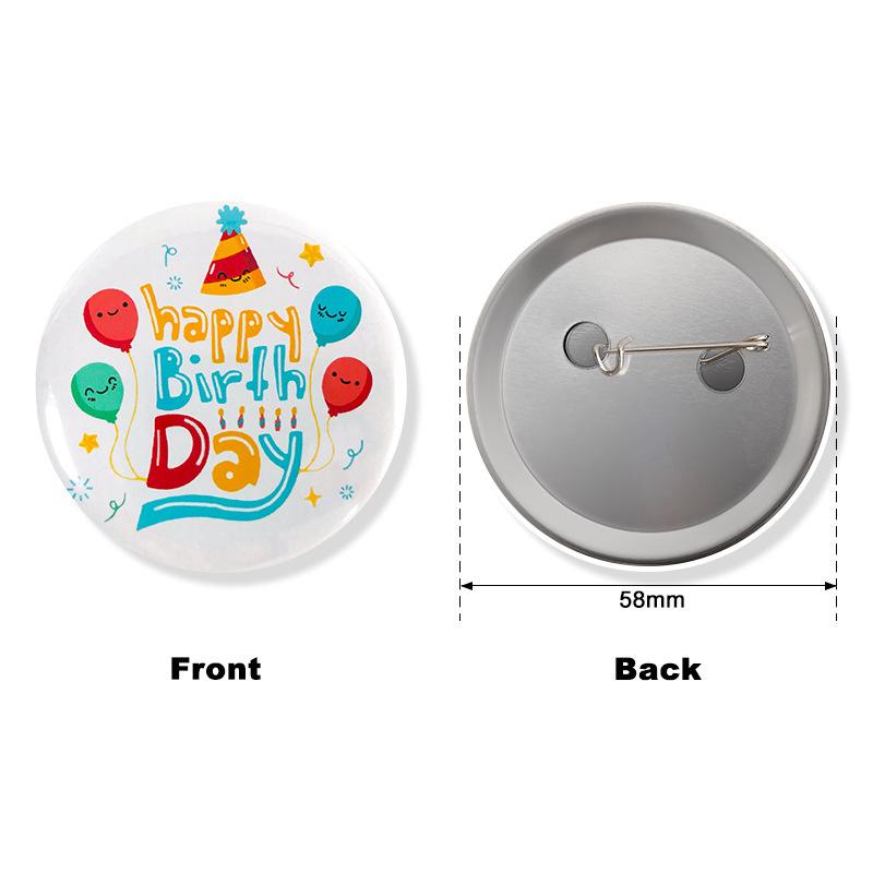 New Happy Birthday Theme Party Badge White Tinplate Handmade Birthday Badge 