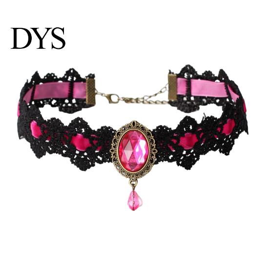 Damen Choker Gothic Vintage Geflochten Ästhetisch mit Strassstein Kleid Schlüsselbein Halskette Up Geschenk Damen Punk Spitze Nähte Trendiger Schmuck