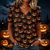 Women's Short Sleeve V-Neck Halloween Print T-Shirt Casual Top for Party