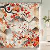 Japanese Style Flowers Bird Shower Curtain Abstract Mountain Red Floral Plant Ink Art Landscape Fabric Decor Bathroom Curtains