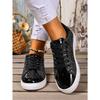 2025 Summer New Arrival Plus Size Sequined Front Lace-Up Solid Color Oversized Sneakers