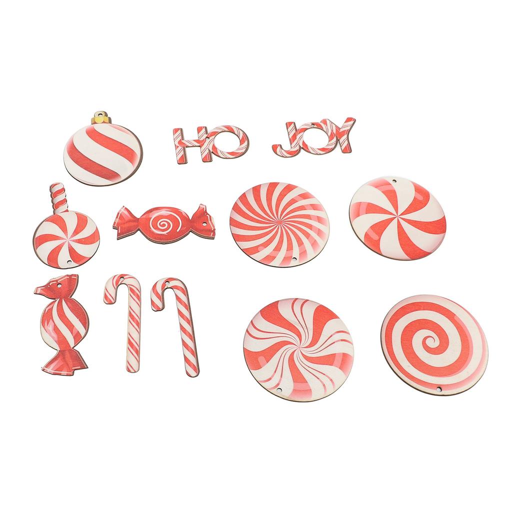 36pcs Xmas Hanging Decorations Lovely Red White Wooden Candy Hanging Ornaments for Xmas Tree Home Pa
