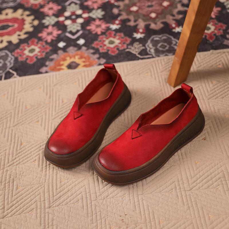 

Женская обувь ретро литературная с круглым носком туфли-лодочки женская кожаная на толстой подошве на одной педали повседневная обувь 41 красный