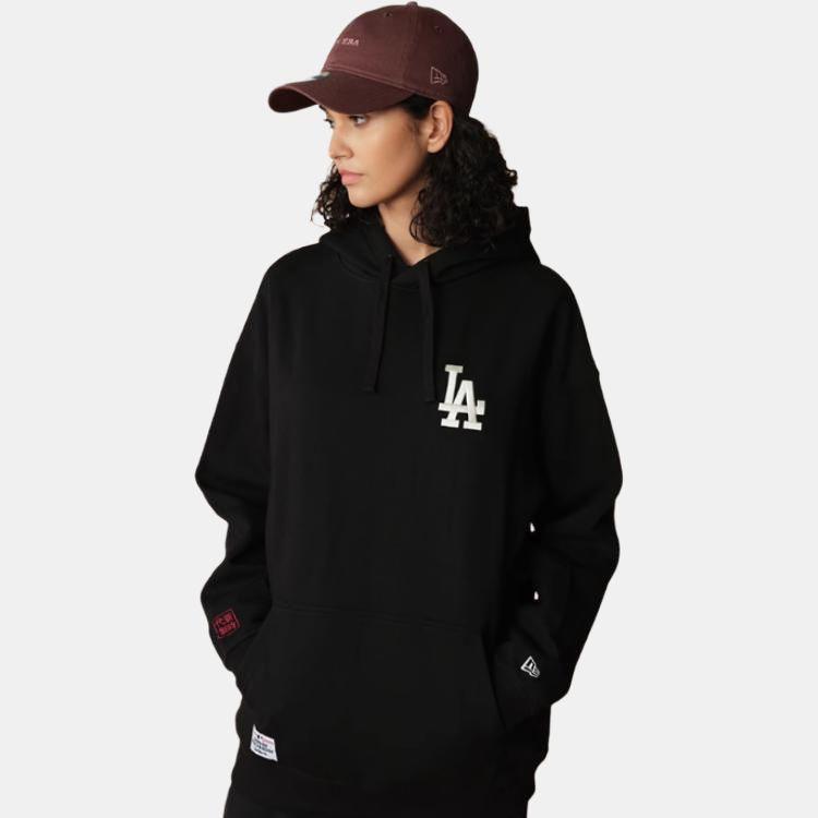 New Era Blue And White Porcelain Series MLB Los Angeles Dodgers Loose Fit Graphic Print Drawstring Hoodie Unisex Hoodies Black 14385193