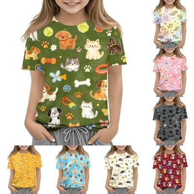 Kinder Tierdruck Rundhals Kurzarm Lässiges Lockeres T-Shirt Oberteil Weicher Bequemer Stoff Geeignet für den Alltag
