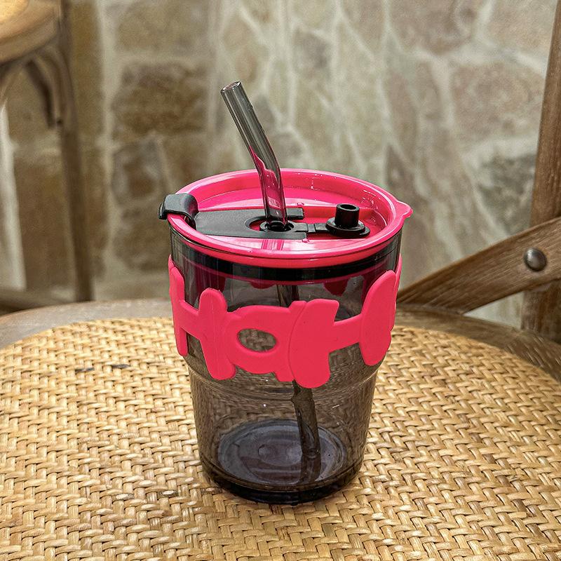 High Value Letter Bamboo Cup With Lid Straw Glass Water Cup Office Home Coffee Cup Gift Water Cup