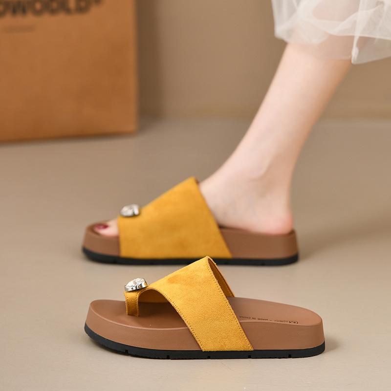 Set of Toe Cool Slippers Women's 2025 Summer New High-end Metal Buckle Simple Casual Outer Wear Flat-bottomed Thick-bottomed Slippers