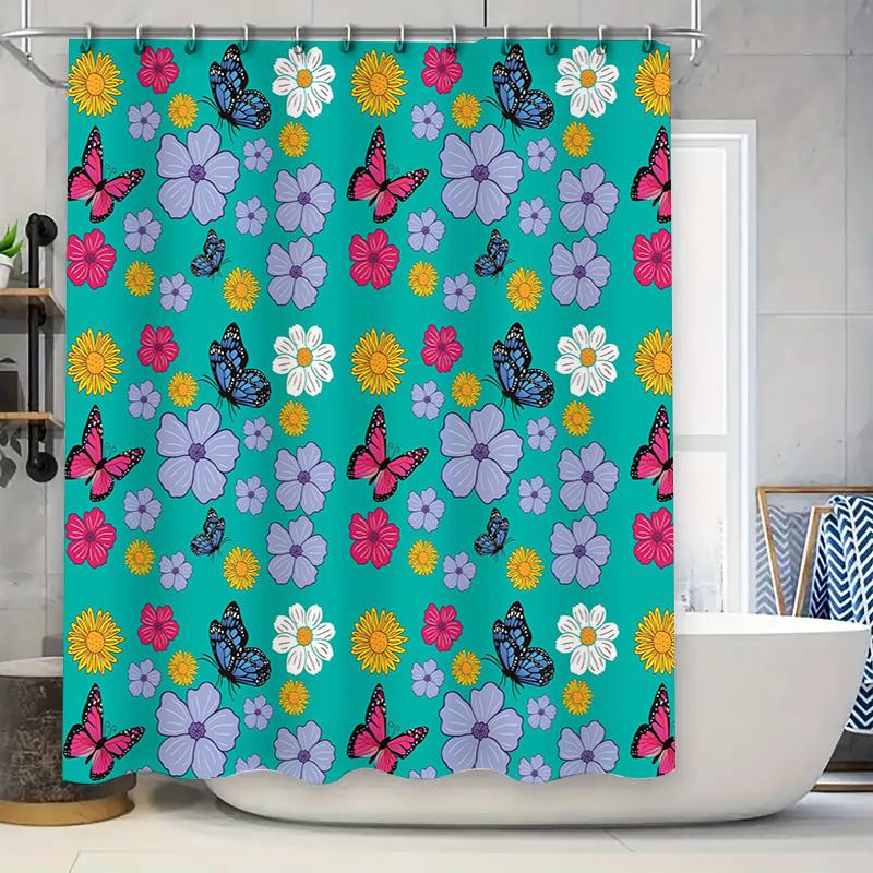 

Bright Flowers Shower Curtain Bathroom Decor Polyester Print Waterproof Home Decoration 90x180cm