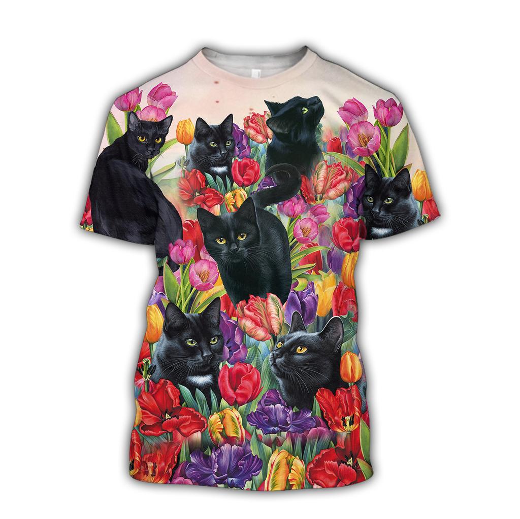 Fashion Fun Cool Animal Cat Graphic T Shirts Summer Casual Hip Hop Harajuku Streetwear Personality Printed O-neck Short Sleeve