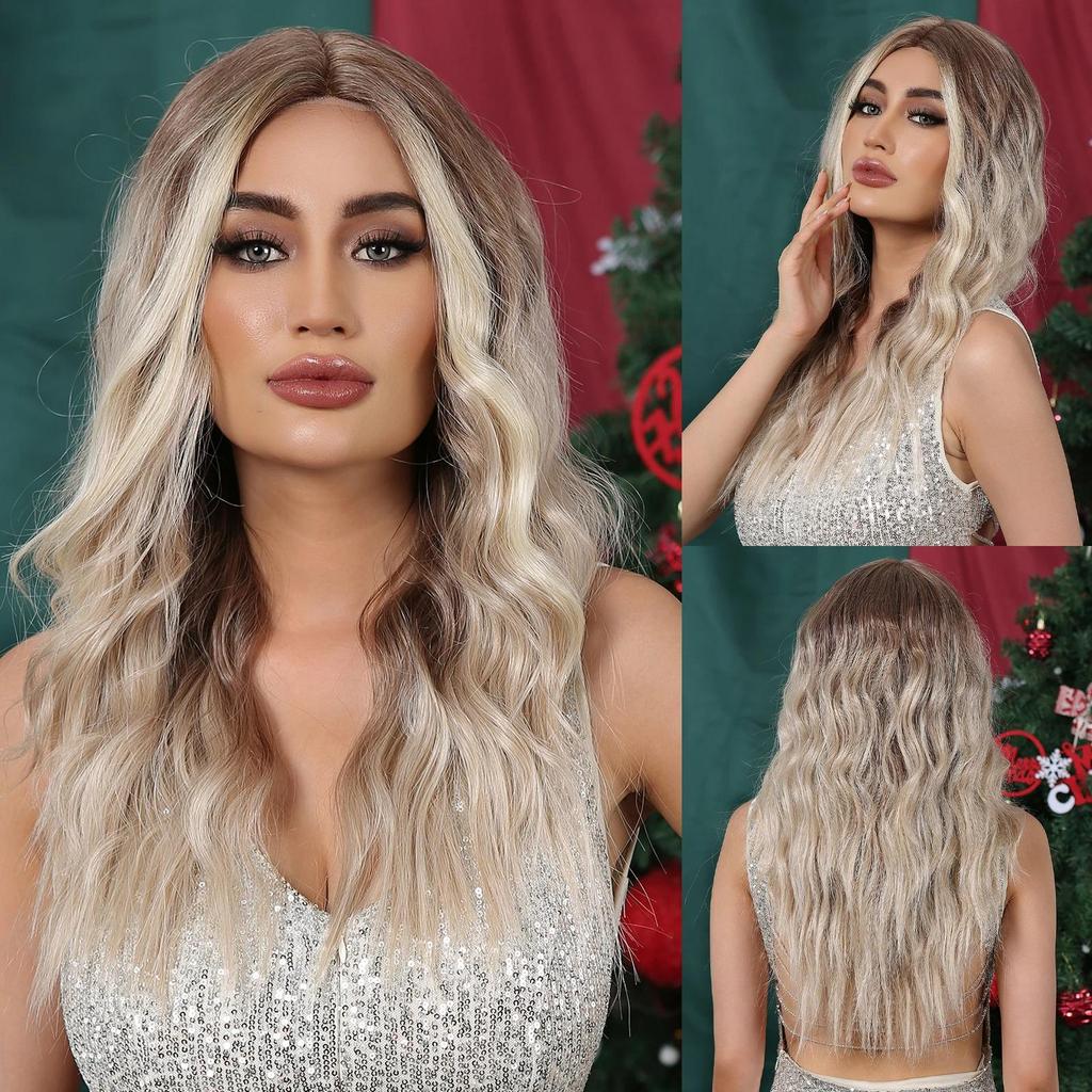 Louis FEREE 13x4 Lace Front Synthetic Wigs for Women Long Wavy Dark Brown Highlight Middle Part Lace Wigs Daily Cosplay High Temperture Fiber