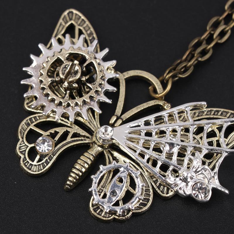 Nice Butterfly Pendant With Various Gears Mechanical Steampunk Necklace Vintage Jewelry Gift