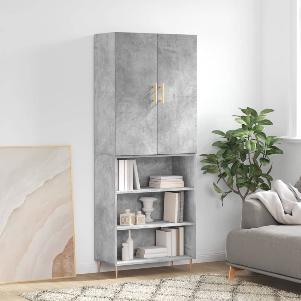Highboard Concrete Grey 69.5x34x180 cm Engineered Wood