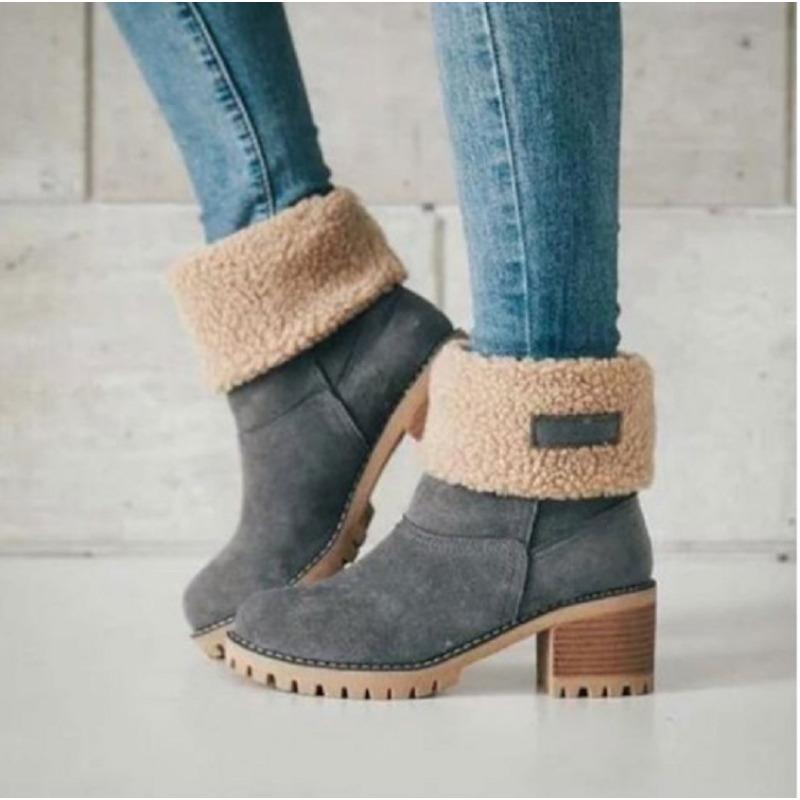 Large Snow Boots For Women Coarse Heel Lamb Wool Big Cotton Low Barrel Two Wear Warm Women'S Boots Winter 43