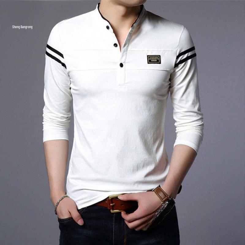 Men's Spring & Autumn Slim-Fit Long-Sleeve Stand Collar T-Shirt - Korean Style