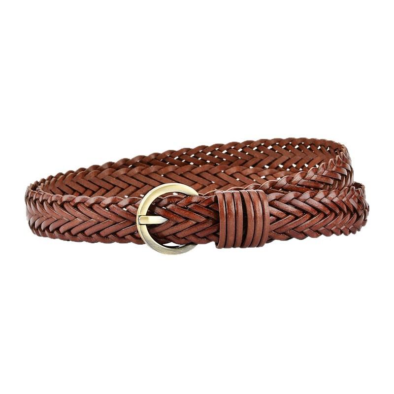 Women's Hand-woven Thin Belt Round Alloy Buckle Dress Belt Trendy Decorative Belt Women