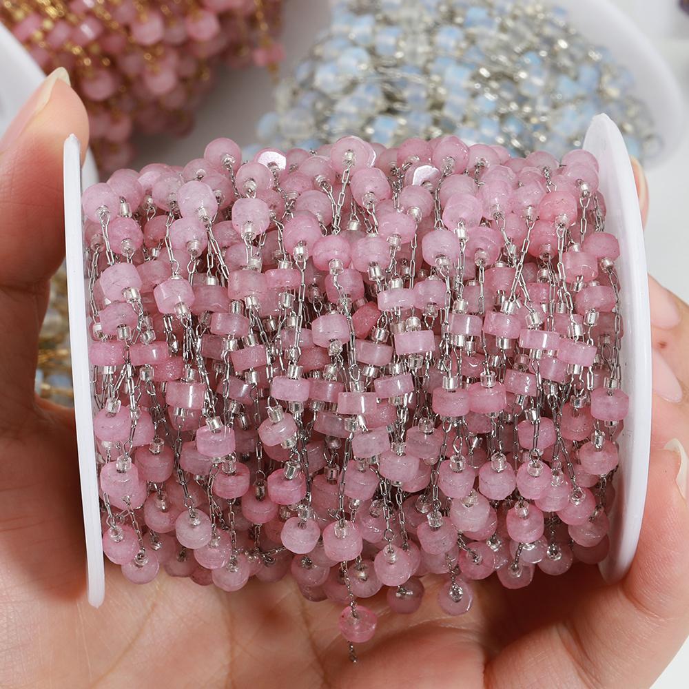 1Meter Crystal Stone Beads Chains Stainless Steel PVD Plated Beaded Chain for DIY Jewelry Making Components Bracelets Necklaces