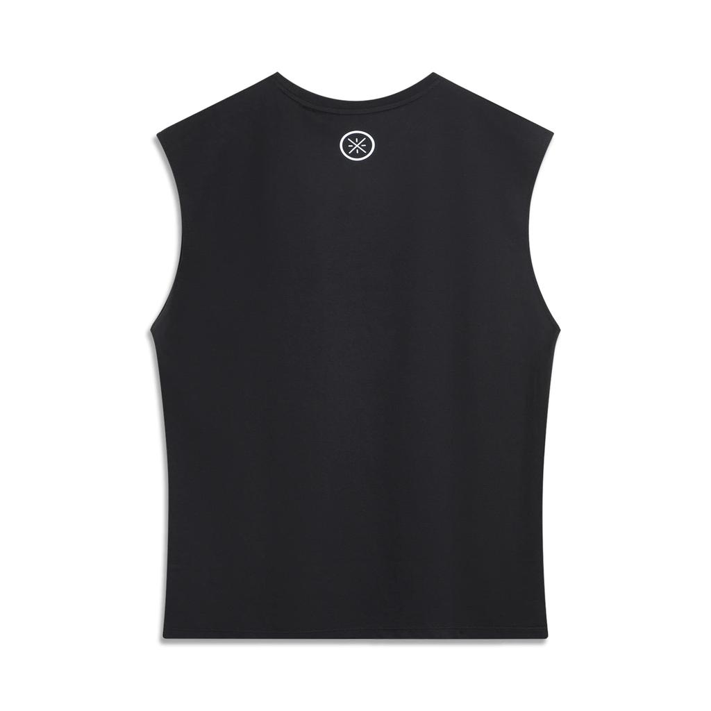 Li Ning X Jay Flow Collaboration Wade Series Letter Print Crew Neck Comfortable Versatile Loose Tank Top Men Tops Black AVSV171-1