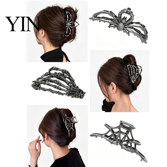 Skeleton Hand Hair Clip 3Pcs Halloween Claw Clip, Hollow Spider Web Ghost Metal Clips Non Slip Alloy Clamp, Gothic Accessories for Women Strong Hold