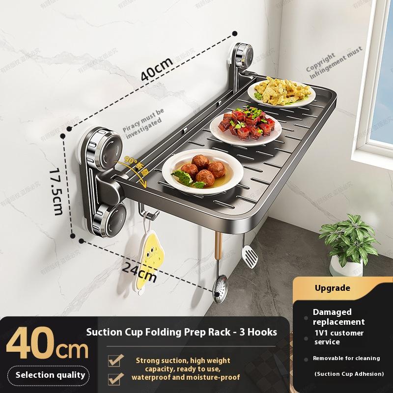 Multifunctional Foldable Suction Kitchen Storage Rack Wall Mount Dish Drying Storage Holder, No Drill Organizer for Plates