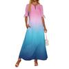 Ladies Casual Fashion Temperament Elegant Waist Gradient Color Print Long Dress