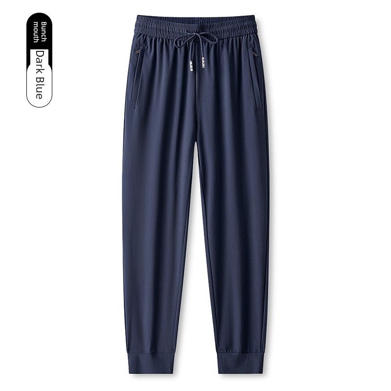Foreign Trade Export Surplus Summer Men's Elastic Ice Silk Loose Straight-Leg Sports Quick-Dry Cool Casual Long Pants