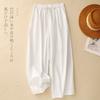 2025 Summer New Solid Color Cotton and Linen Lace Straight-leg Pants Women's Literary Style Drawstring Elastic Waist Casual Pants