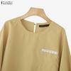 ZANZEA Women Casual Round Neck Lace Splice 3/4 Sleeve Blouse