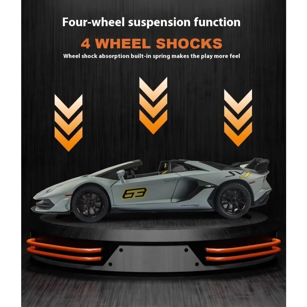 1/24 Scale Lamborghini Aventador SVJ63 Alloy Sports Car Diecast Metal Model Sound & Light Pull Back Childrens Toy Exquisite Decoration