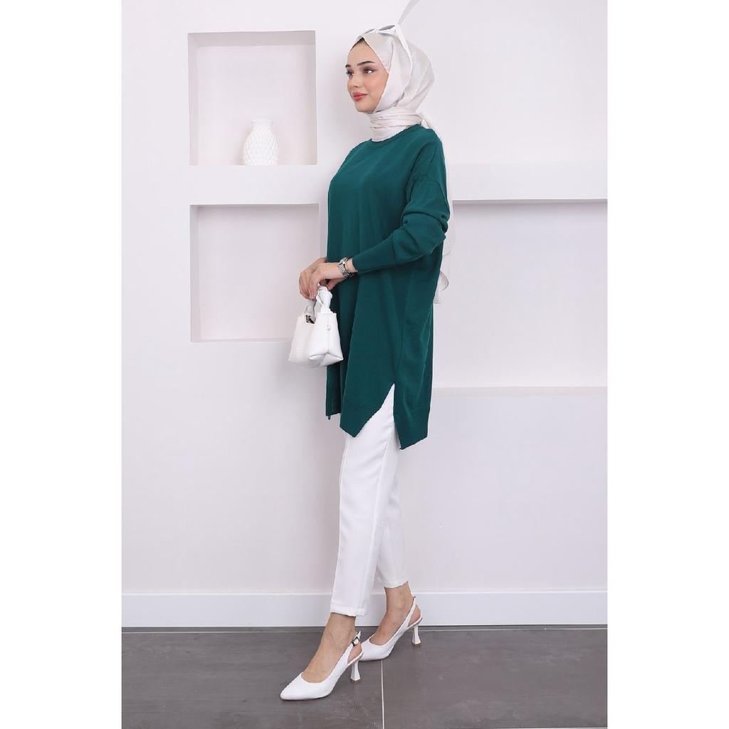 Dark Fuchsia Crew Neck Thin Mercerized Loose Knitwear Tunic