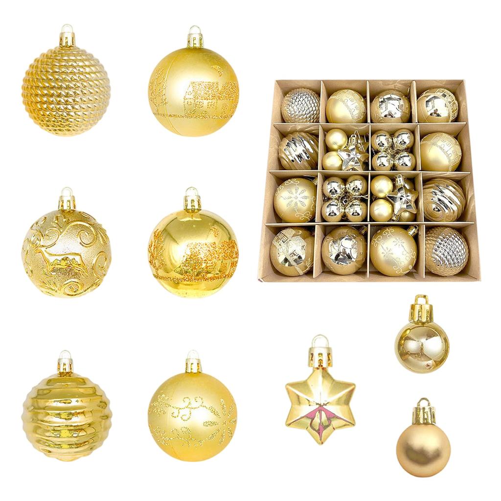 44pcs Christmas Tree Ornament Plastic Ball Decorations For DIY Crafts And Painted Designed Boxes Pendant