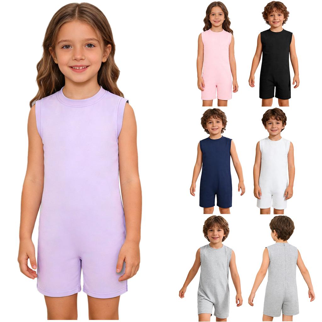 Kids Adaptive Fitness Romper: Round Neck Sleeveless Zipper Jumpsuit for Boys Girls Special Needs Yoga