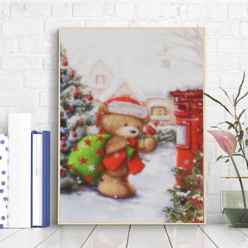 Winter Diamond Painting Kit Christmas Snow Diamond Mosaic Cartoon Bear Embroidery Wall Decor Gift 30x40cm/12x16inch