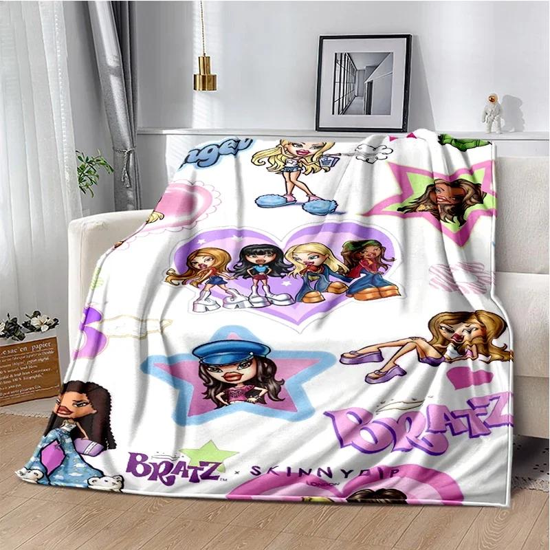 Kawaii Bratz Cartoon Anime Cute Throws Blanket Girl Sofa Home Hiking Picnic Bed Fashion Super Soft Flannel Blanket Birthday Gift
