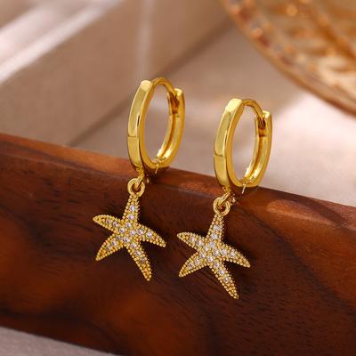 Starfish Drop Hoop Earrings For Women Gold Color Heart Cubic Zirconia Huggie Earring Delicate Beach Jewelry Her Gift Hoops