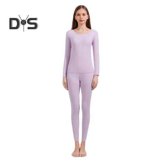 

2 шт./комплект зимнее женское термобелье комплект с круглым вырезом бесшовный длинный рукав теплый толстый двухсторонний плюшевый облегающий эластичный женский пижама для холодной погоды L