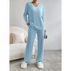 European & American Autumn/Winter Two-Piece Set: V-Neck Ribbed Knit & Casual Straight-Leg Pants
